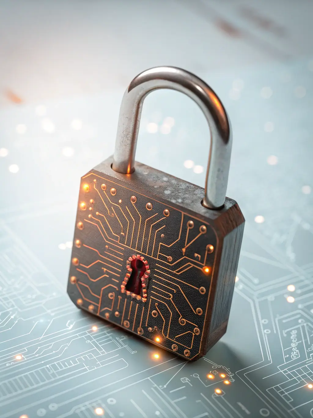 An image of a secure digital interface with data encryption symbols, highlighting NMI's focus on security and compliance.