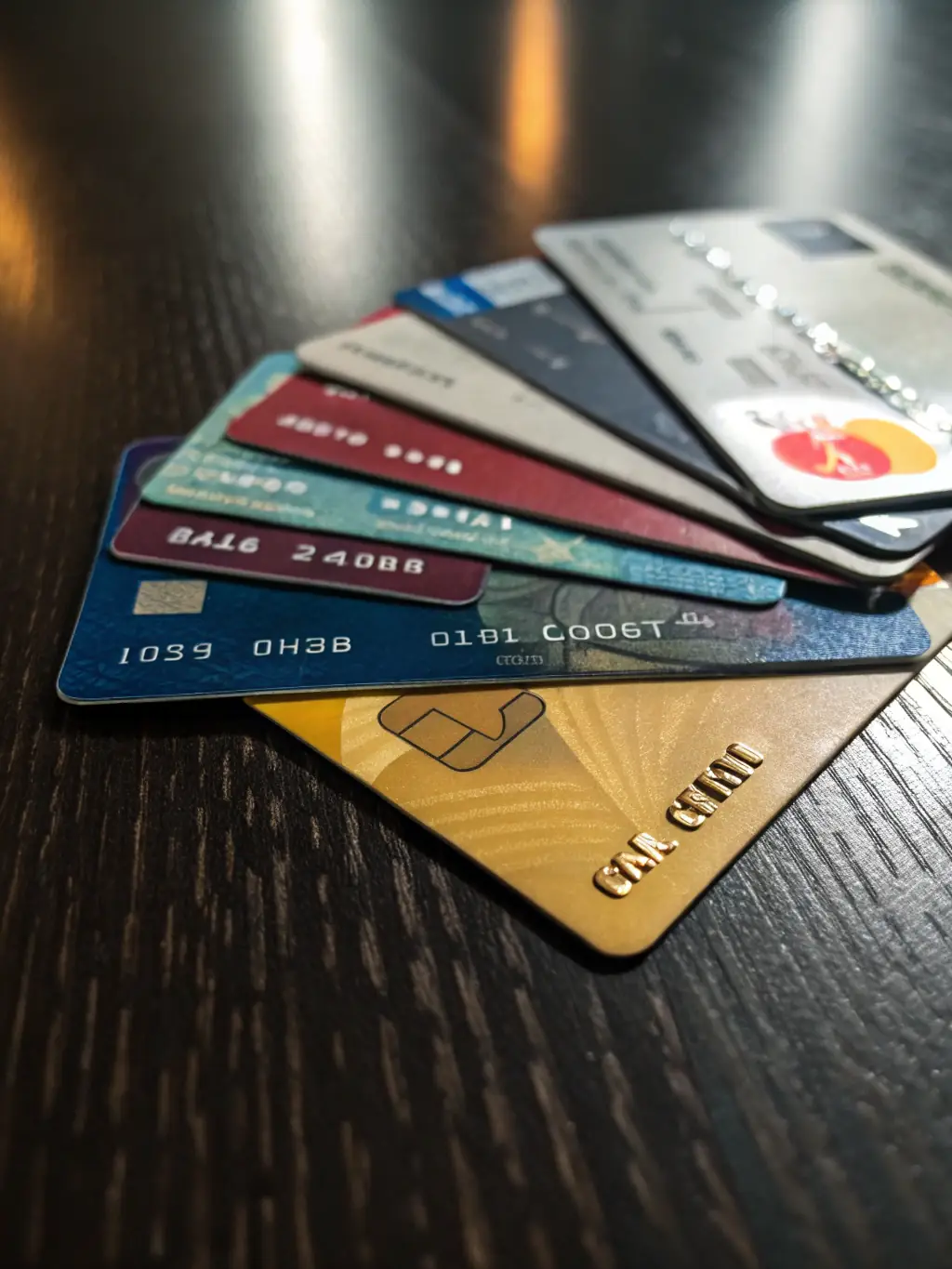 A close-up shot of various credit cards and a mobile device displaying a successful transaction, symbolizing NMI's card processing capabilities.